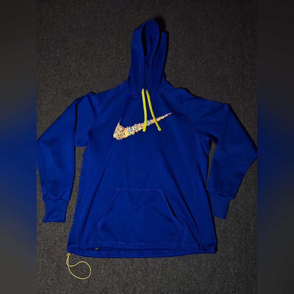 Nike Therma Fit Swoosh Logo Womens Pullover Long Sleeve Hoodie Blue Size Large